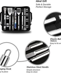 Grill Accessories, BBQ Tools Set,20pcs BBQ Tools Gift Set,Stainless Steel Grill Set with Thermometer, Grilling Accessories Kit in Portable Carrying Bag for Camping 2