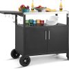 Outdoor Grill Cart with Storage Movable Grill Cart Outdoor Kitchen Island Pizza Oven Table Food Prep Table with Wheels Storage Cabinet for Outside Patio Backyard Garden