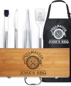Unique Father's Gift: Personalized BBQ Tool Set with Matching Apron, Designed Especially for Dads