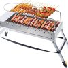 USB Electric Charcoal Grill Automatic Rotating Barbecue Grill Stainless Steel Flip Folding BBQ Grill Rack with 17 Roast Rods for Outdoor Camping Courtyard Picnic BBQ