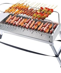 USB Electric Charcoal Grill Automatic Rotating Barbecue Grill Stainless Steel Flip Folding BBQ Grill Rack with 17 Roast Rods for Outdoor Camping Courtyard Picnic BBQ