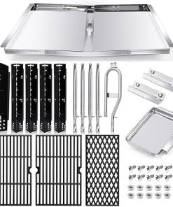 Grill Grease Tray Replacement Parts for Dyna Glo Grill Replacement Parts 5 Burner DGH474CRP, DGH483CRP, DGH485CRP, Adjustable 24''-30'' Gas Grill Drip Pan, Cooking Grate, Heat Plate Shield and Burners