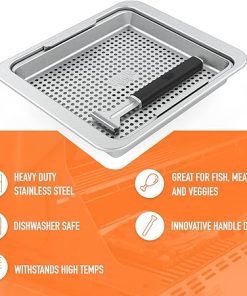 Yukon Glory™ BBQ ‘N SERVE Wide Basket Set – BBQ Grill Basket – The Grilling Basket Includes a Serving Tray & Clip-On Handle – Perfect Grill Baskets for Outdoor Grill Vegetables or Fish Basket & Meat 2
