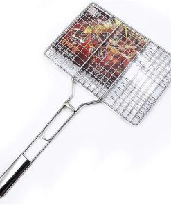 Barbecue mesh Clip,Outdoor Barbecue Tools Square Stainless Steel Grilled Fish Accessories Clip Multi-Use Burger Clip 2