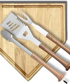 Silver Slugger Combo Set - 17" with Trough | Kitchen & BBQ Accessory for Baseball Fans Wood for Chopping, Prep, or Charcuterie.