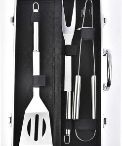 MaGiLL BBQ Barbecue Tool Set 3 Pieces Stainless Steel Grill Accessories Utensil with Carry Case Portable BBQ Outdoor Kitchen Tools Portable Grilling Cookware