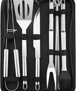 SEFAX Portable Camp Cooking Utensil Set, Stainless Steel Grilling Kit, Grill Accessories, BBQ Tools Set, Suitable for Travel, Picnics, RVs, Camping, BBQs (Size : 9pcs)