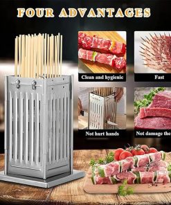 49 Holes BBQ Kebab Maker Machine Manual Kebab Making Tool Commercial Barbecue Meat Drilling Machine Stainless Steel BBQ Kebab Making Box 2