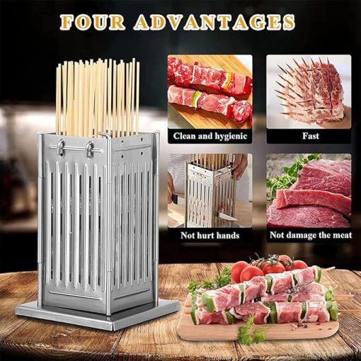 49 Holes BBQ Kebab Maker Machine Manual Kebab Making Tool Commercial Barbecue Meat Drilling Machine Stainless Steel BBQ Kebab Making Box - Image 2