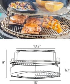 5 Piece Replacement Kit for Big Green Egg Large, Rack for Eggspander 5 Piece Kit Conveggtor Basket 304 Stainless Steel Grill Stack Rack with Removable Cooking System Expander Rack 2