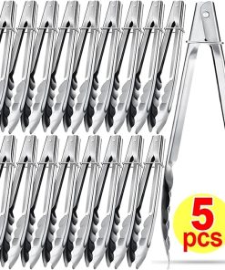 BBQ Tongs, BBQ 5/1Pcs Stainless Steel Food Tongs Ice Cubes Salad Bread Clamps Baking Tools Long Handle BBQ Meat Accessories(39cm) 2