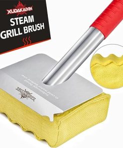 Grill Brush Bristle Free,Unique Aramid Fiber Wavy Pad Perfect for Cast Iron/Stainless-Steel Grates,BBQ Replaceable Scraper Cleaning Head,Safe Grill Brush for Outdoor Grill