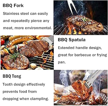3Pcs BBQ Grill Tools Set, Stainless Steel Barbecue Accessories with Lightweight Carrying Case, Ideal Gift for Grilling 2 3Pcs BBQ Grill Tools Set, Stainless Steel Barbecue Accessories with Lightweight Carrying Case, Ideal Gift for Grilling - Image 2