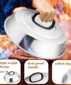 Cheese Melting Dome,12″Set Metal Steamer Lid for Grill Plate, Stainless Steel Barbecue Plate Accessories Flat Top Kitchen Cooking Hamburger-1pcs 2