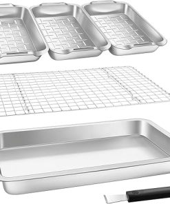 Grill Basket Set, 6-Piece Stainless Steel Large Grill Pans, 16.5" x 11" Pan for Outdoor Grill with Cooling Rack, BBQ Grilling Accessories for Vegetables, Fish, Meat, Great Grilling Gifts for Men