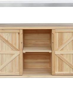 Maximize Outdoor Cooking Space with Rolling Kitchen Island, Stainless Steel Top, Spice Rack & Towel Rack, Natural Wood Finish
