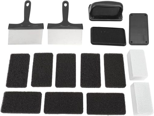 Griddle Cleaning Kit Oil Removal Multifunctional Grill Cleaner Accessory Kit Heat Handle (15 Pieces Set)