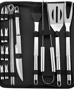 SEFAX Portable Camp Cooking Utensil Set, Stainless Steel Grilling Kit, Grill Accessories, BBQ Tools Set, Suitable for Travel, Picnics, RVs, Camping, BBQs (Size : 18pcs)