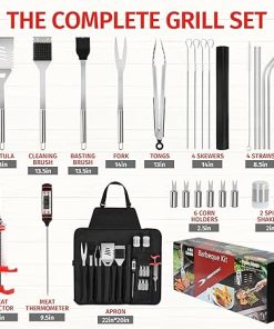 26PCS Griddle Accessories Set,Heavy Duty BBQ Accessories for Outdoor Grill,Perfect Grilling Gifts for Men,Grill Set with Spatula,Fork,Brush,Meat Thermometer,Apron 2