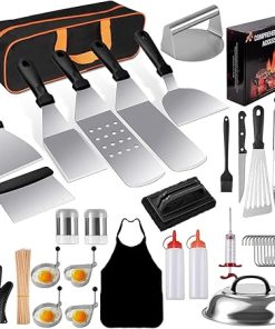 135PCS Blackstone Griddle Accessories, Perfect Flat Top Grill Accessories for Blackstone and Camp Chef, Griddle Spatula Set with Metal Spatula, Enlarged Spatulas, Basting Cover for Outdoor Barbecue