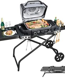 GRISUN Foldable Grill Cart for Ninja OG700–OG750 & Blackstone 22" | Portable BBQ Stand with Wheels, Side Table & Storage Basket