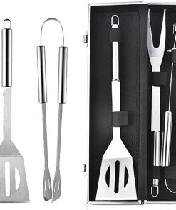 3-Piece BBQ Grill Tool Kit with Stainless Steel Utensils ， Portable Case – Perfect for Picnics, Outdoor Grilling, and BBQs