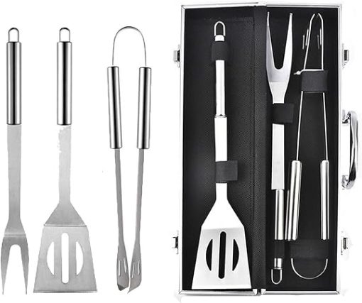 Grill Tool Set,Generic 3PCS BBQ Grill Cooking Utensils Tool - Stainless Steel BBQ Tools Grill Tools Set w/Aluminum Carrying Case for Backyard/Beach Barbecue Camping Picnics Outdoor Activities