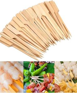 BBQ 100Pcs Sticks Barbecue Tools Natural BBQ Skewers Camping Party for Kabob Fruit Cocktail Party BBQ Tools Accessories(9cm) 2