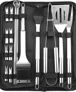 20Pcs Stainless Steel BBQ Accessories Tool Set, Grilling Utensils Tools Set, Grill Set Heavy Duty BBQ Accessories with Storage Case, for Camping, Traveling