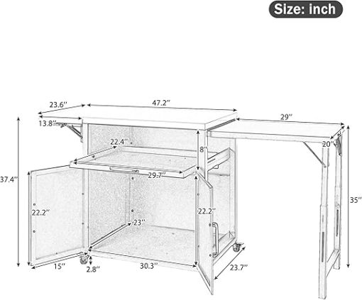 76.2” Outdoor Storage Cabinet, Kitchen Island Cart on Lockable Wheels Outdoor Table with Folding & Expandable Stainless Steel Top for Grill Accessories, Kitchen Prep, Patio, Matte Black - Image 2