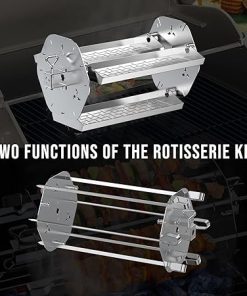 Skyflame Rotisserie Trays with Shish-Kebab Skewer Set, 2 in 1 Stainless Steel BBQ Rotisserie Kit Including Rotating Basket and Skewers, Fits for 3/8″ & 5/16″ Square, 1/2″ & 3/8″ Hexagon Spit Rods 2
