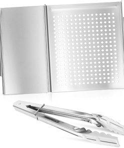 Outdoor Grilling Set BBQ Griddle Plate Tongs Stainless Steel Cooking Trays for Outdoor Cooking Serving