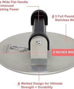 The Sasquash – Bigfoot Burger Smasher – Professional Grade Burger Press – Monster 8″ Wide 3+ Pound Welded Stainless Steel Smashed Burger Grill Tool, Blackstone Griddle Steak Weight and Flat Top Press 2