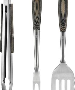 Stainless Steel BBQ Tool Set with Veined Dyed Wood Handles | Heavy Duty Grilling Accessories | 3-Piece Outdoor Barbecue Grill Utensil Set with Spatula, Fork, and Tongs - Ideal Gift for Men