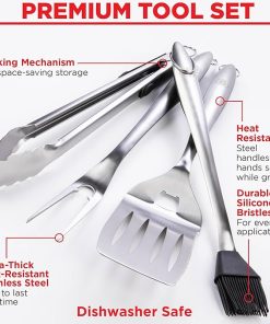 Alpha Grillers BBQ Grilling Accessories – Fathers Day Gifts for Dad – Heavy Duty Barbecue Grill Tools Utensils Set for Outdoor Grill with Spatula, Fork, Brush, Tongs Grilling Gift for Men Him Husband 2