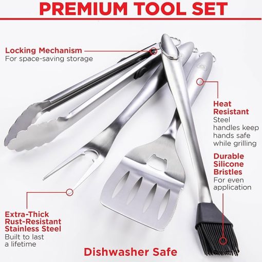 Alpha Grillers BBQ Grilling Accessories - Fathers Day Gifts for Dad - Heavy Duty Barbecue Grill Tools Utensils Set for Outdoor Grill with Spatula, Fork, Brush, Tongs Grilling Gift for Men Him Husband - Image 2