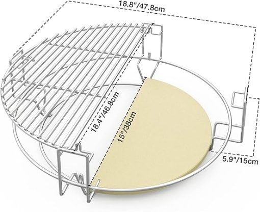 only fire BBQ Cooking Grate System Flexible Grilling Rack with Heat Deflector for Char-Griller AKORN Kamado Charcoal Grill & Smoker - Image 2