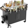 Two Doors Outdoor Grill Cart with Patio Furniture, Outdoor Grill Table with Storage,Rolling Bar Cart Outdoor BBQ Cart with Hooks and Spice Rack for Grilling Accessories, Black