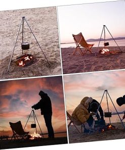 KESYOO 1 Set Pot Holder Barbecue Folding Foldable Grills Grilling Cook Camp Tripod Camping Fire Campfire Portable Outdoor Griddle Grates Camping Essentials Accessory Aluminum Alloy 2