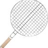 HEMOTON Versatile Outdoor Grilling Tool Round Bbq Grill Basket with Wooden Handle Fish Meat Grill Basket Stainless Steel Rack 3