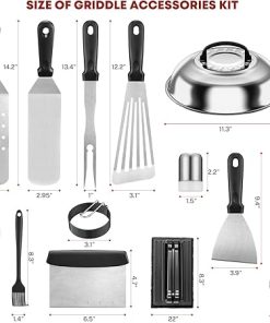 Griddle Accessories Kit, 17 Pcs Flat Top Grill Accessories Tools for Blackstone and Camp Chef, BBQ Spatula Set with Basting Cover, Spatula, Scraper, Egg Rings, Tongs, Cleaning Kit & Carry Bag 2