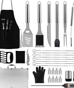 BBQ Accessories Grill Tools - Grilling Gifts for Men Dad, 32Pcs Heavy Duty Stainless Steel Barbecue Grill Accessories for Outdoor Grill with Aluminum Case and Apron, Dad Men Gifts for Christmas