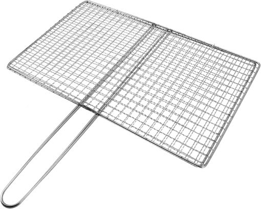 Toyvian Portable Stainless Steel Fish Grill Basket with Handle Mesh Vegetable Grilling Clip for Bbq Camping and Outdoor Cooking for Shrimp Chicken and Meat