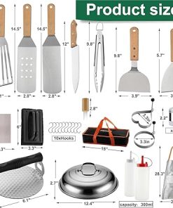 Barbecue Tool Sets 37Pcs Flat Top Griddle Tools Set with Long Short Spatulas Scraper Basting Cover Stainless Steel Grill Cooking Kit for Barbecue 2