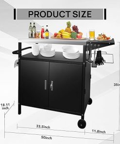 35″ H Outdoor Grill Cart- Outdoor BBQ Prep Table, Lockable Wheels & Magnetic Cabinet for Patio, Backyard, Tailgating 2