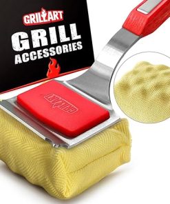 GRILLART Grill Brush Bristle Free. SteamWizards BBQ Replaceable Cleaning Head, Unique Seamless-Fit Scraper Tool for Cast Iron/Stainless-Steel Grates, Safe Barbecue Grill Cleaner-Red