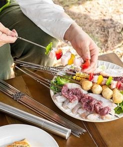 BBQ Tool Set Barbecue Sticks Stainless Steel Flat Barbecue Sticks Set 2