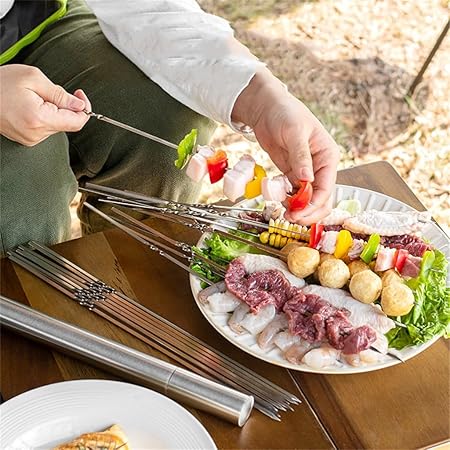 BBQ Tool Set Barbecue Sticks Stainless Steel Flat Barbecue Sticks Set 2 BBQ Tool Set Barbecue Sticks Stainless Steel Flat Barbecue Sticks Set - Image 2