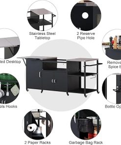 Outdoor Grill Cart for Big Green Egg, Heavy Duty Grill Station Prep Table with Storage, Multifunctional Metal Grill Table Compatible with XL Green Egg, Big Joe, Primo XL, Includes Waterproof Cover 2