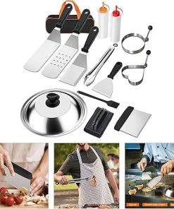 14Pcs Flat Top Griddles Cooking Accessory Set Stainless Steels Grills Cooking Tool with Spatulas Scrapers & Pots Lid 2